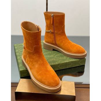 Gucci Suede Flat Ankle Boots with Slim Horsebit Orange 2025 805312 (SS-250828149)