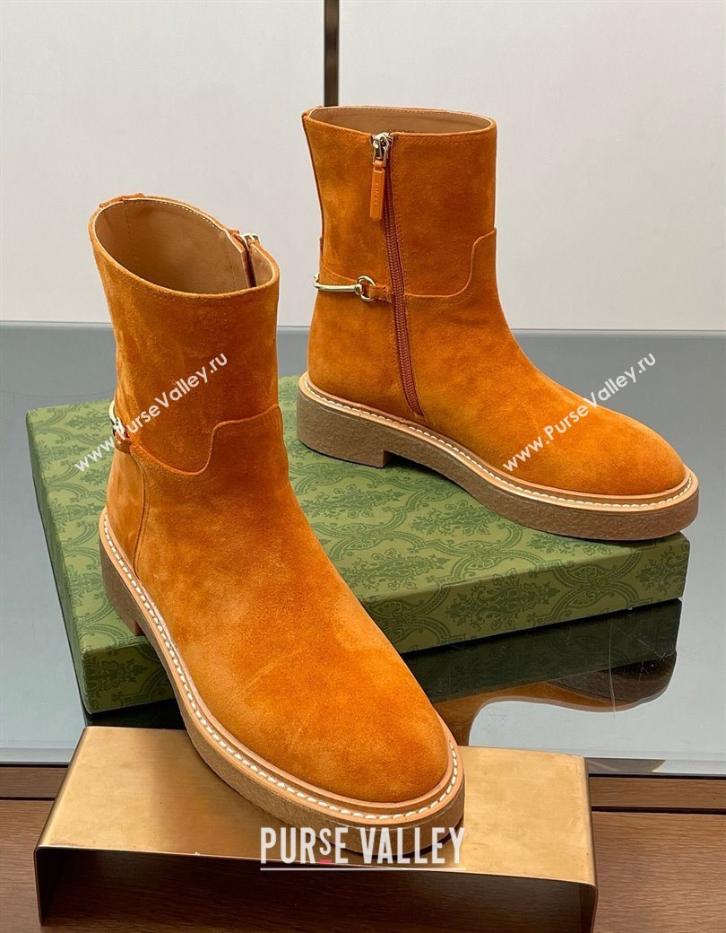 Gucci Suede Flat Ankle Boots with Slim Horsebit Orange 2025 805312 (SS-250828149)