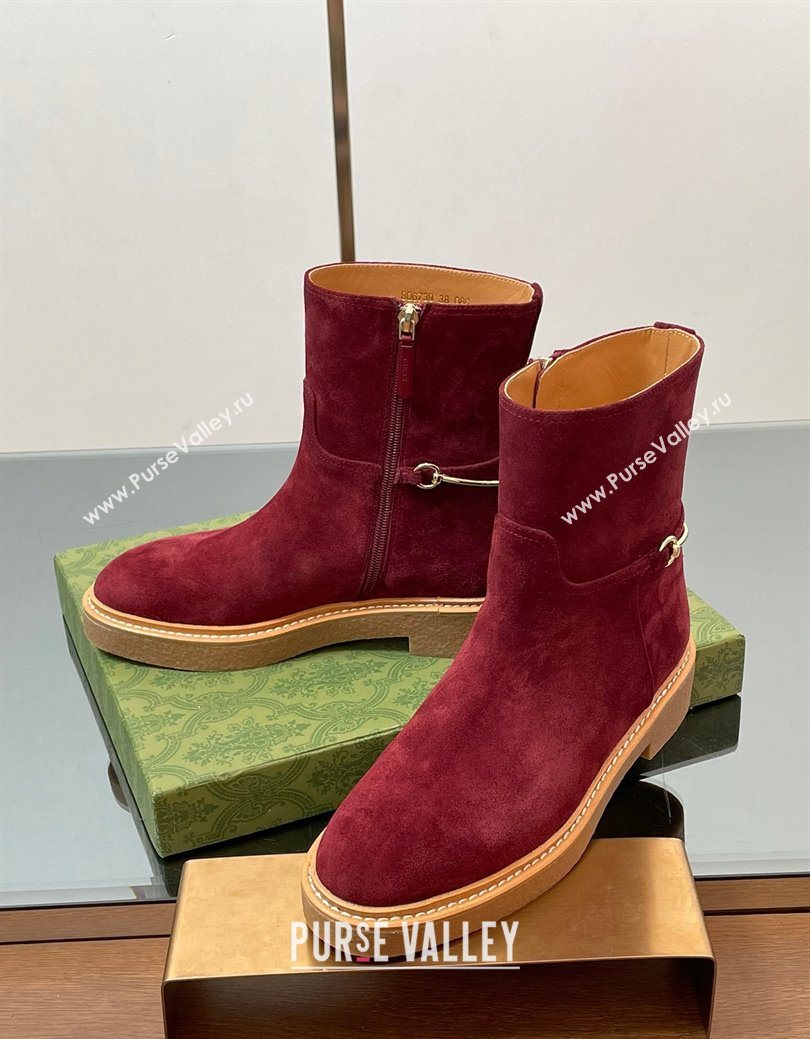 Gucci Suede Flat Ankle Boots with Slim Horsebit Red 2025 805312 (SS-250828152)