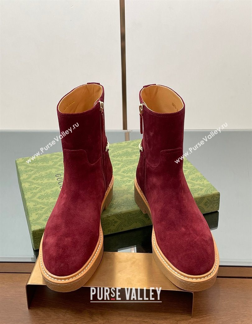 Gucci Suede Flat Ankle Boots with Slim Horsebit Red 2025 805312 (SS-250828152)