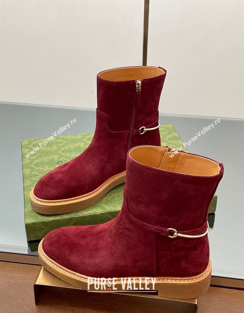Gucci Suede Flat Ankle Boots with Slim Horsebit Red 2025 805312 (SS-250828152)
