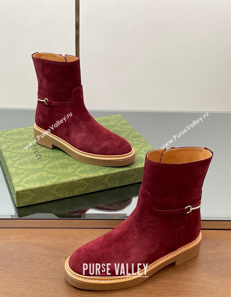 Gucci Suede Flat Ankle Boots with Slim Horsebit Red 2025 805312 (SS-250828152)