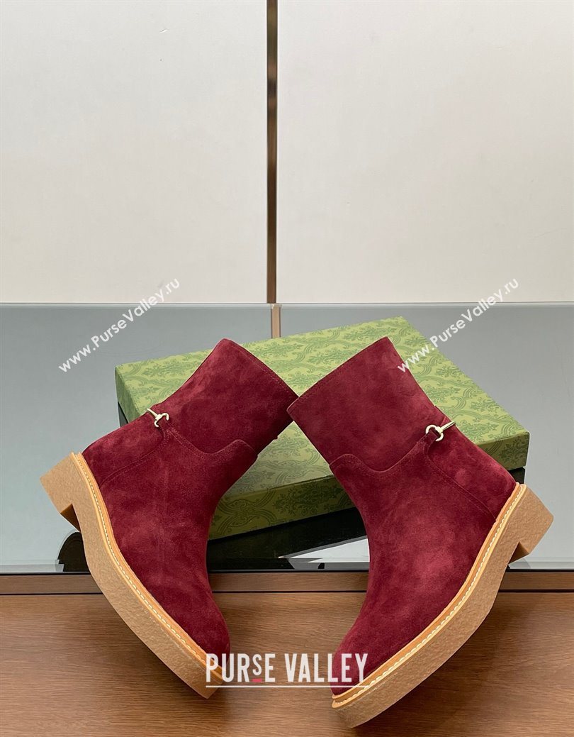 Gucci Suede Flat Ankle Boots with Slim Horsebit Red 2025 805312 (SS-250828152)