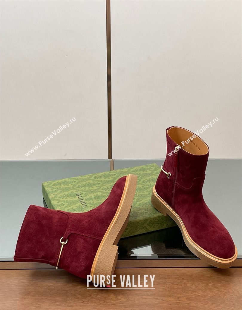 Gucci Suede Flat Ankle Boots with Slim Horsebit Red 2025 805312 (SS-250828152)