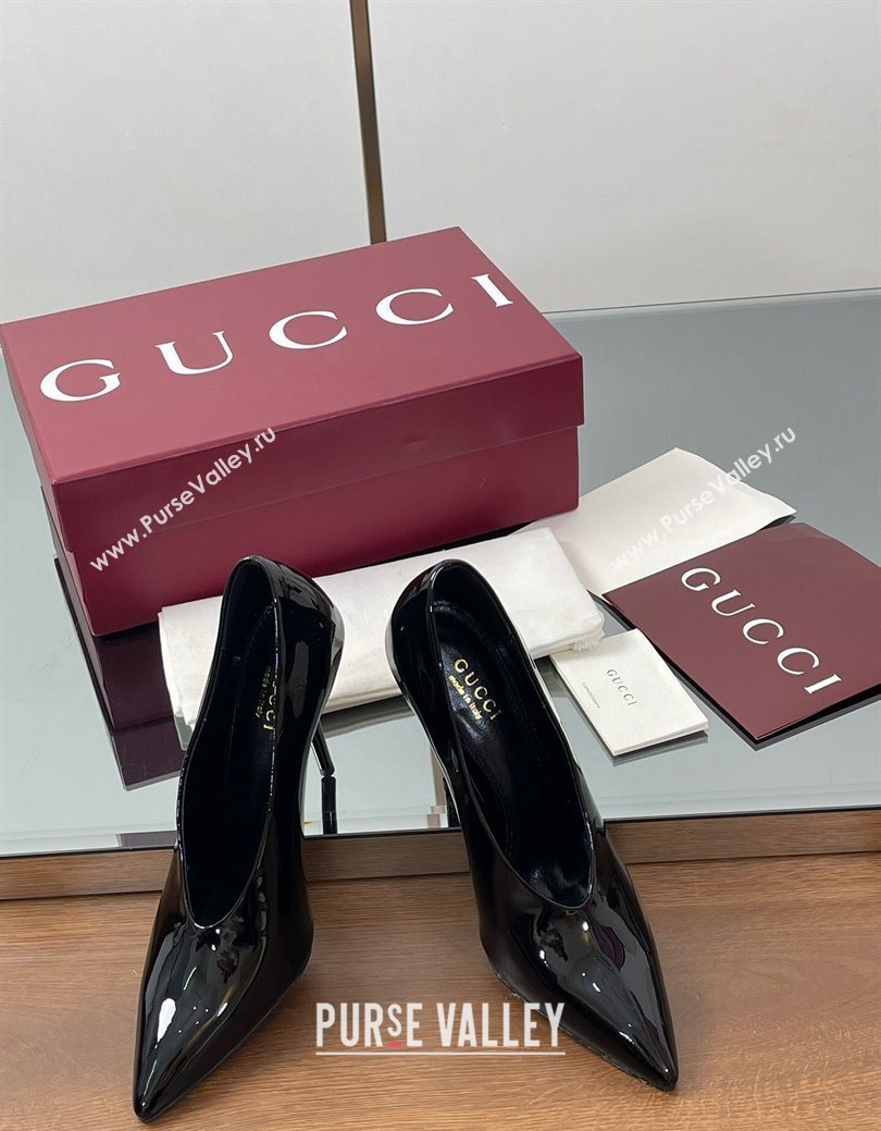 Gucci V Pumps 10.5cm in Patent Leather Black 2025 GG082801 (MD-250828172)