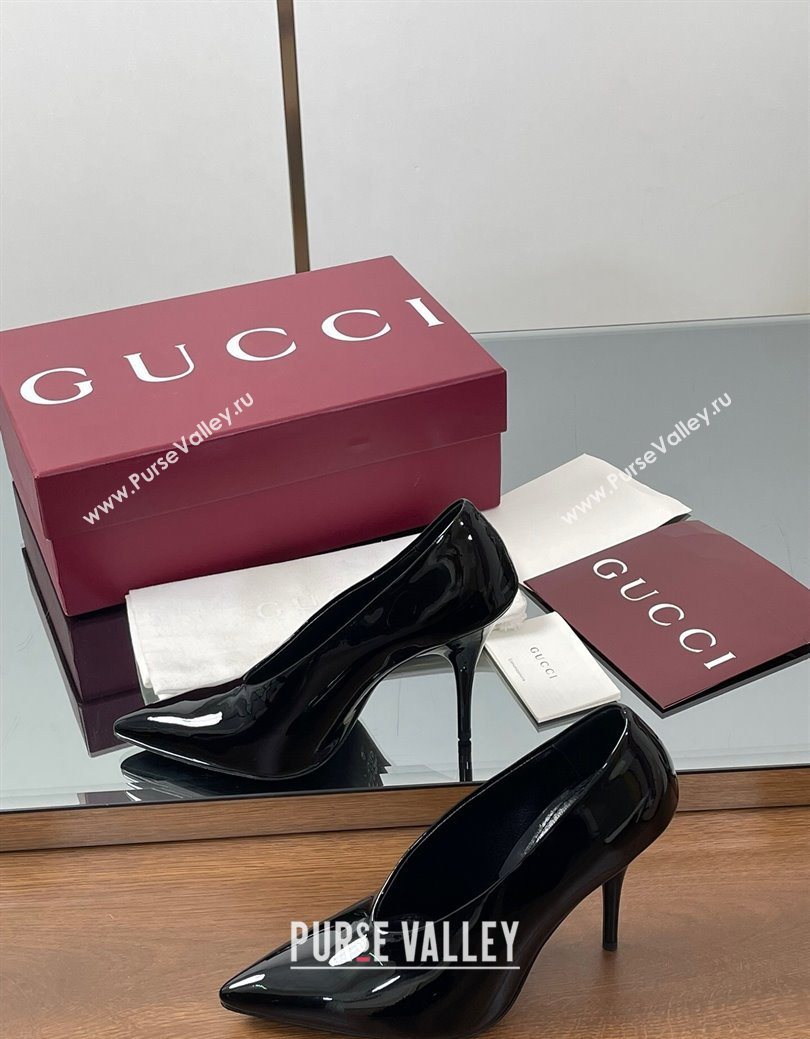 Gucci V Pumps 10.5cm in Patent Leather Black 2025 GG082801 (MD-250828172)