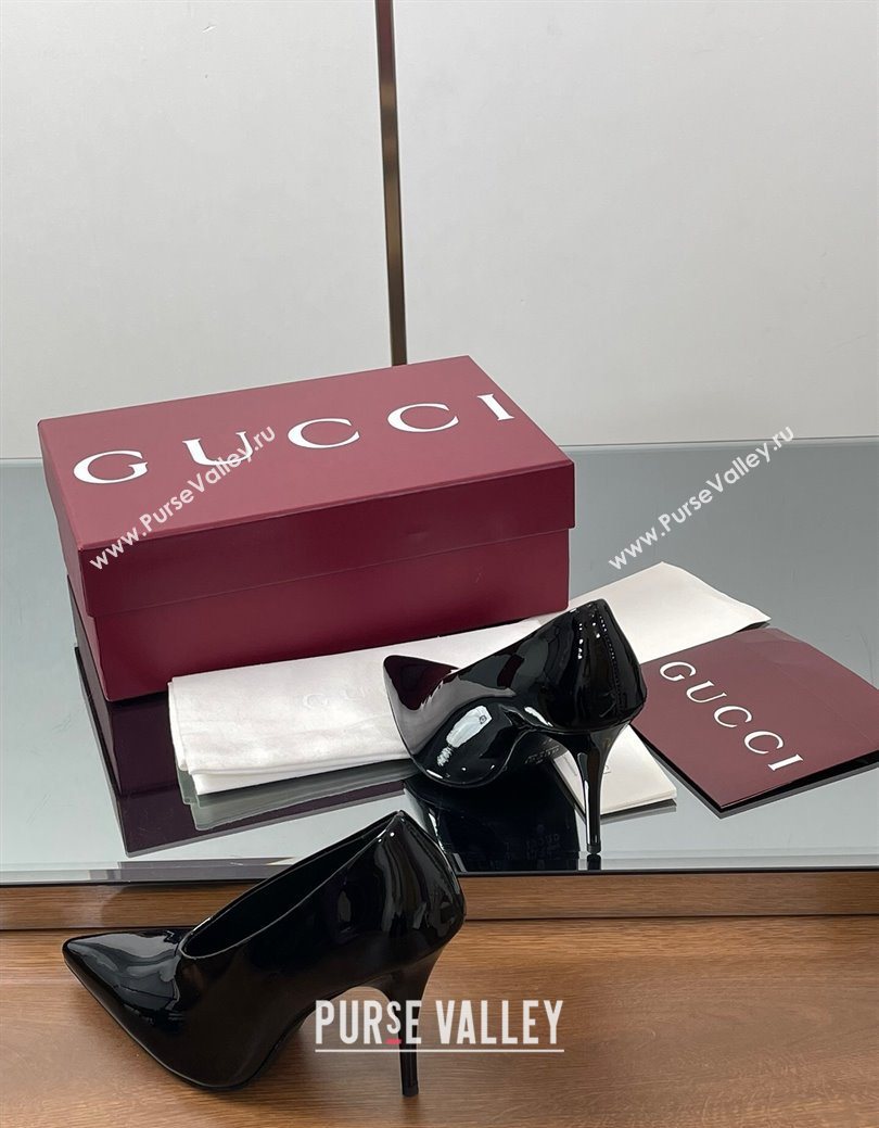 Gucci V Pumps 10.5cm in Patent Leather Black 2025 GG082801 (MD-250828172)