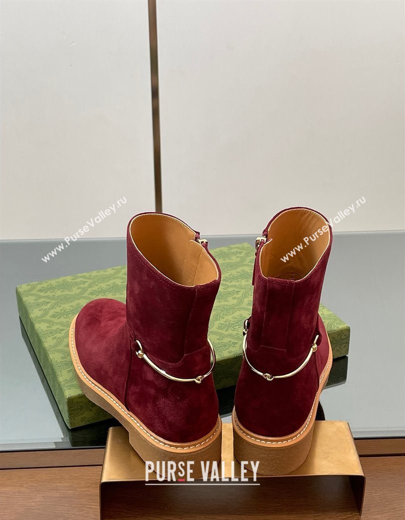Gucci Suede Flat Ankle Boots with Slim Horsebit Red 2025 805312 (SS-250828152)