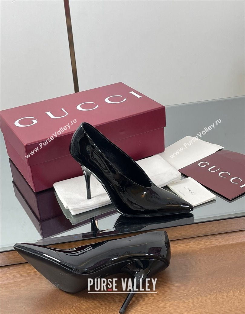 Gucci V Pumps 10.5cm in Patent Leather Black 2025 GG082801 (MD-250828172)
