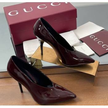 Gucci V Pumps 10.5cm in Patent Leather Dark Burgundy 2025 GG082801 (MD-250828173)