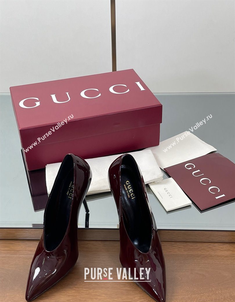 Gucci V Pumps 10.5cm in Patent Leather Dark Burgundy 2025 GG082801 (MD-250828173)