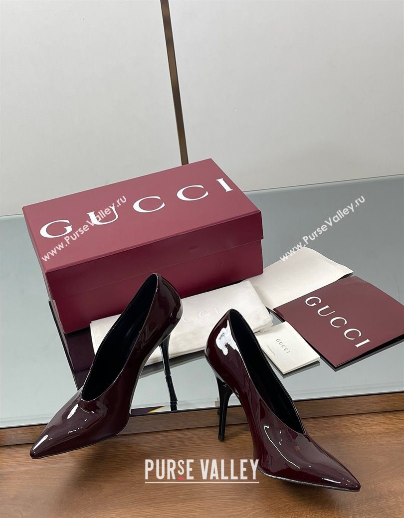 Gucci V Pumps 10.5cm in Patent Leather Dark Burgundy 2025 GG082801 (MD-250828173)