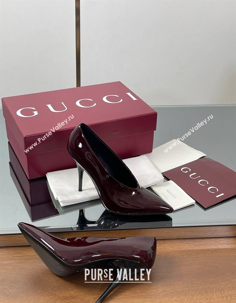 Gucci V Pumps 10.5cm in Patent Leather Dark Burgundy 2025 GG082801 (MD-250828173)