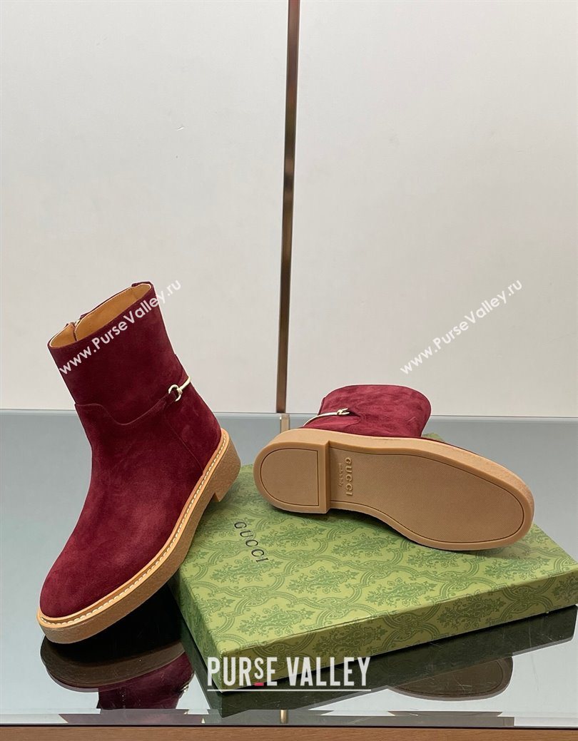 Gucci Suede Flat Ankle Boots with Slim Horsebit Red 2025 805312 (SS-250828152)