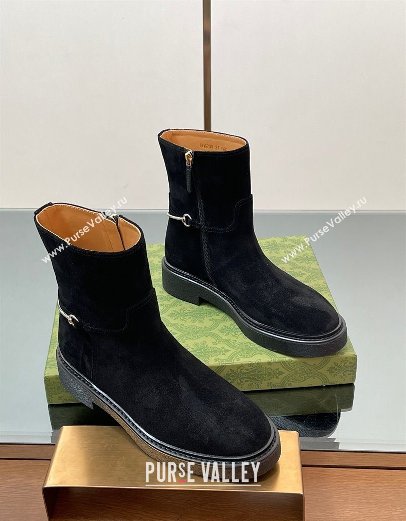 Gucci Suede Flat Ankle Boots with Slim Horsebit Black 2025 805312 (SS-250828153)