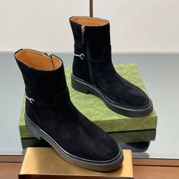 Gucci Suede Flat Ankle Boots with Slim Horsebit Black 2025 805312 (SS-250828153)