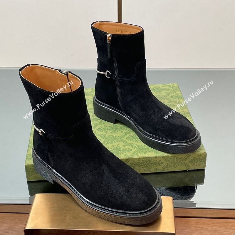 Gucci Suede Flat Ankle Boots with Slim Horsebit Black 2025 805312 (SS-250828153)