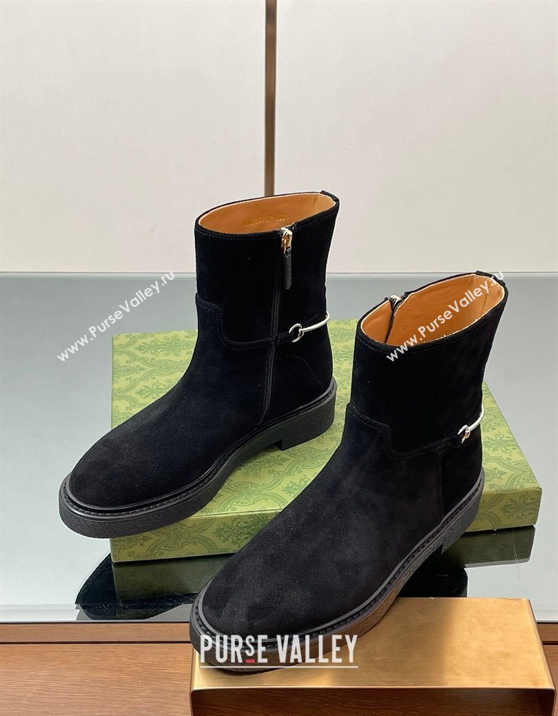 Gucci Suede Flat Ankle Boots with Slim Horsebit Black 2025 805312 (SS-250828153)