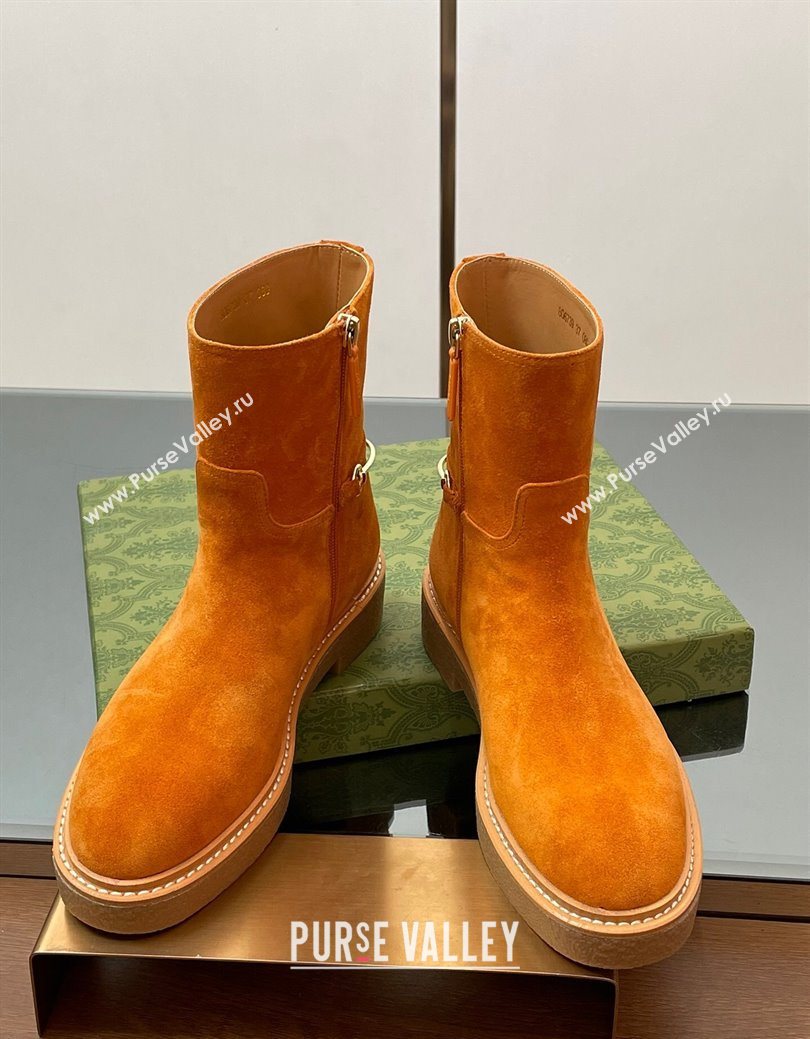 Gucci Suede Flat Ankle Boots with Slim Horsebit Orange 2025 805312 (SS-250828149)