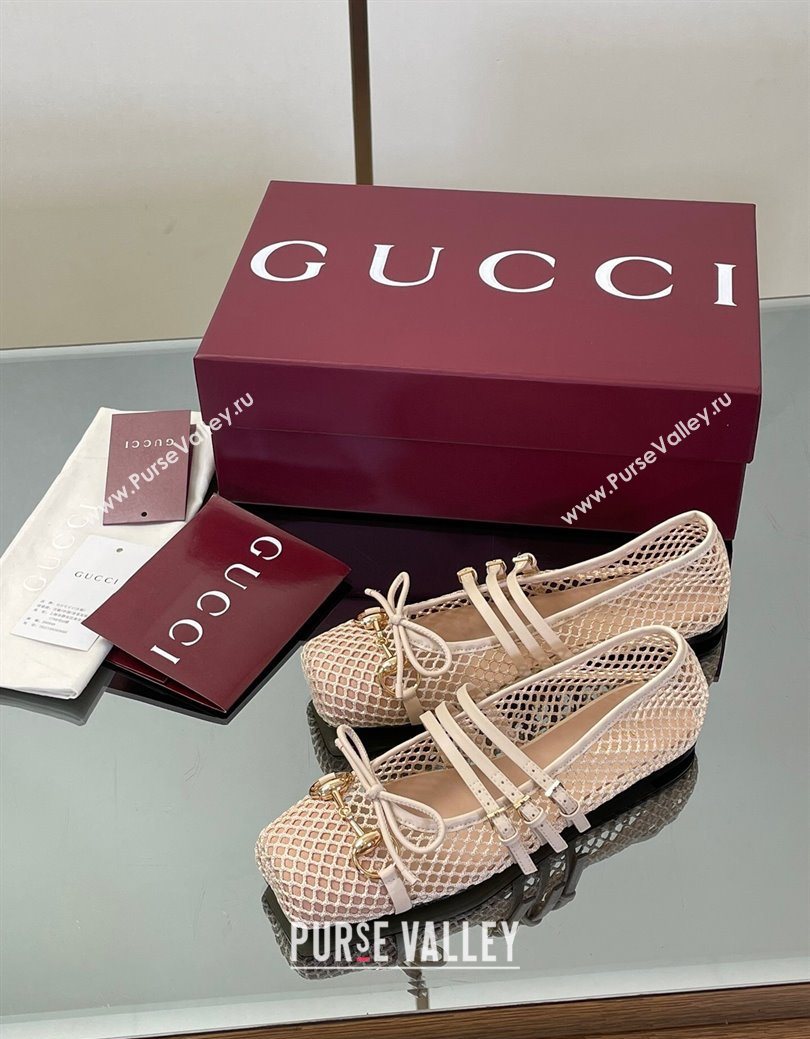 Gucci Mesh Ballet Flats with Horsebit Nude 2025 ‎835077 (SS-250828163)