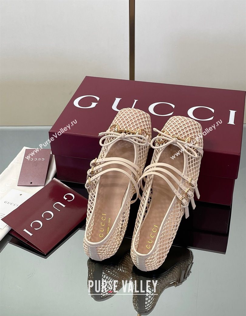 Gucci Mesh Ballet Flats with Horsebit Nude 2025 ‎835077 (SS-250828163)