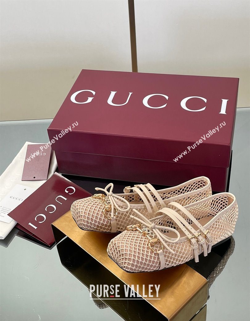 Gucci Mesh Ballet Flats with Horsebit Nude 2025 ‎835077 (SS-250828163)