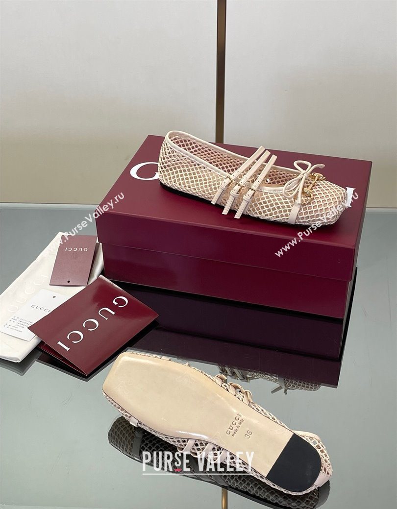 Gucci Mesh Ballet Flats with Horsebit Nude 2025 ‎835077 (SS-250828163)