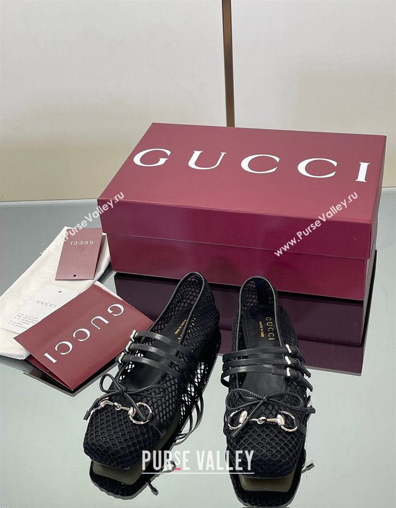 Gucci Mesh Ballet Flats with Horsebit Black 2025 ‎835077 (SS-250828165)
