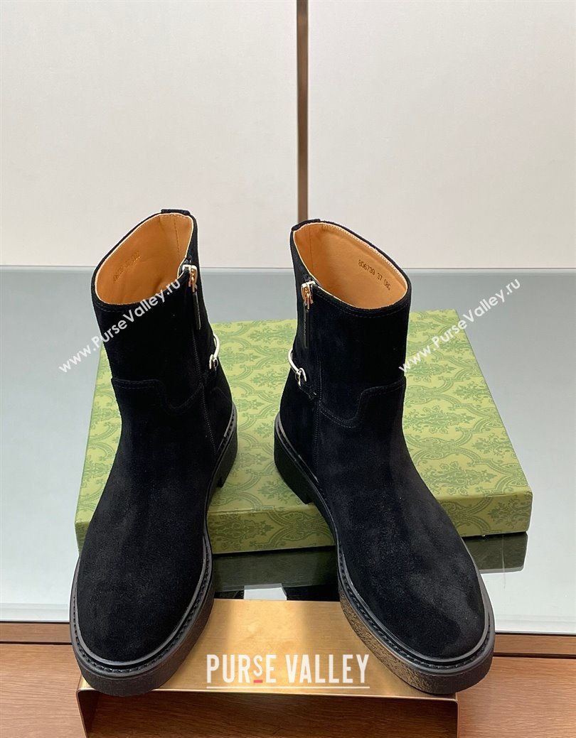 Gucci Suede Flat Ankle Boots with Slim Horsebit Black 2025 805312 (SS-250828153)