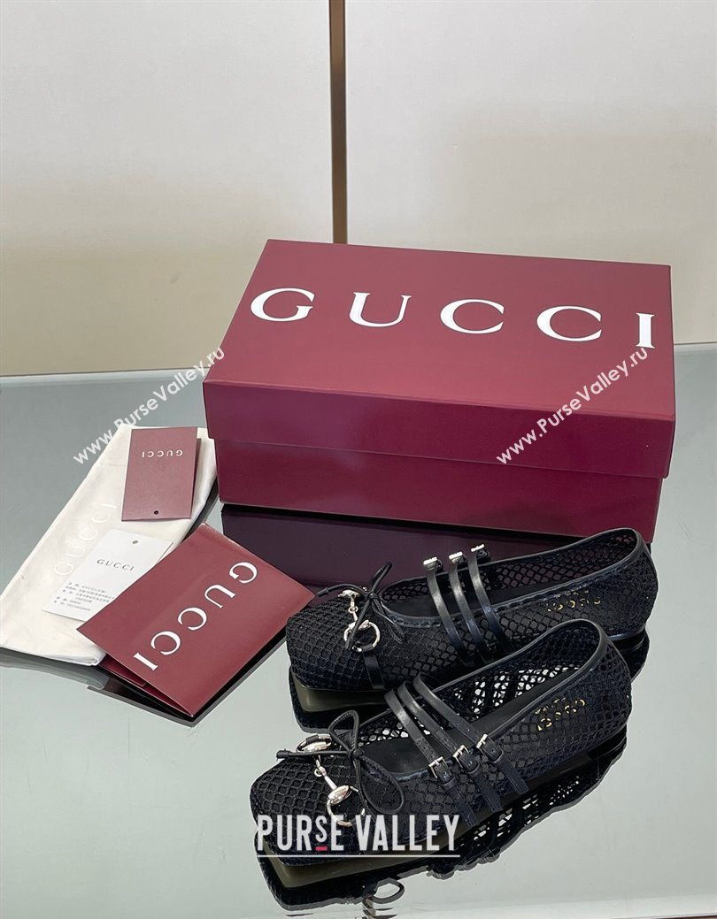 Gucci Mesh Ballet Flats with Horsebit Black 2025 ‎835077 (SS-250828165)