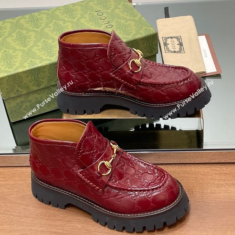 Gucci Horsebit Ankle Boots 4.5cm in GG Leather Red 2025 764206 (SS-250828176)