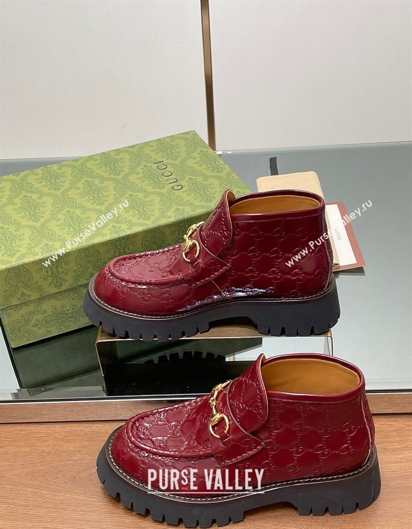 Gucci Horsebit Ankle Boots 4.5cm in GG Leather Red 2025 764206 (SS-250828176)