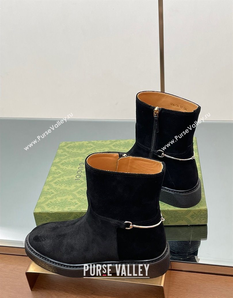 Gucci Suede Flat Ankle Boots with Slim Horsebit Black 2025 805312 (SS-250828153)