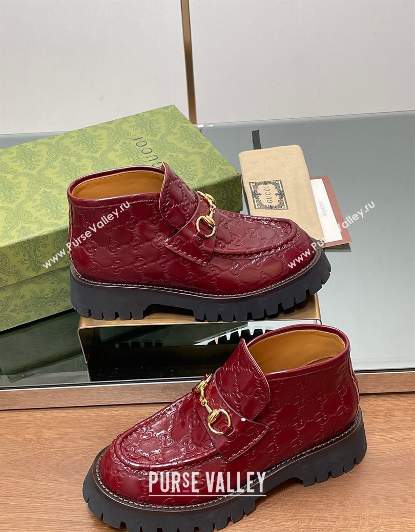 Gucci Horsebit Ankle Boots 4.5cm in GG Leather Red 2025 764206 (SS-250828176)