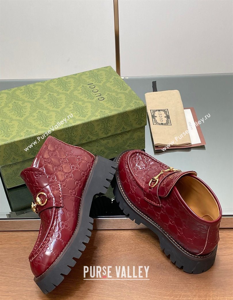 Gucci Horsebit Ankle Boots 4.5cm in GG Leather Red 2025 764206 (SS-250828176)