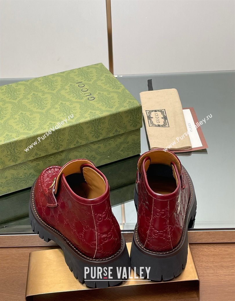 Gucci Horsebit Ankle Boots 4.5cm in GG Leather Red 2025 764206 (SS-250828176)