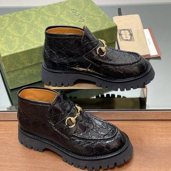 Gucci Horsebit Ankle Boots 4.5cm in GG Leather Black 2025 764206 (SS-250828177)
