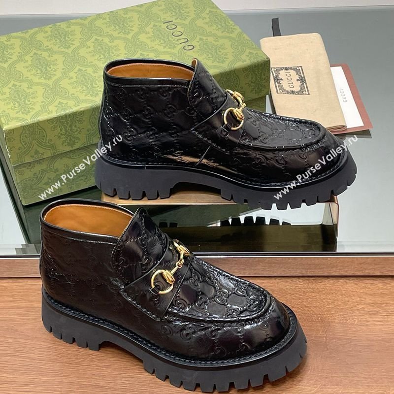 Gucci Horsebit Ankle Boots 4.5cm in GG Leather Black 2025 764206 (SS-250828177)
