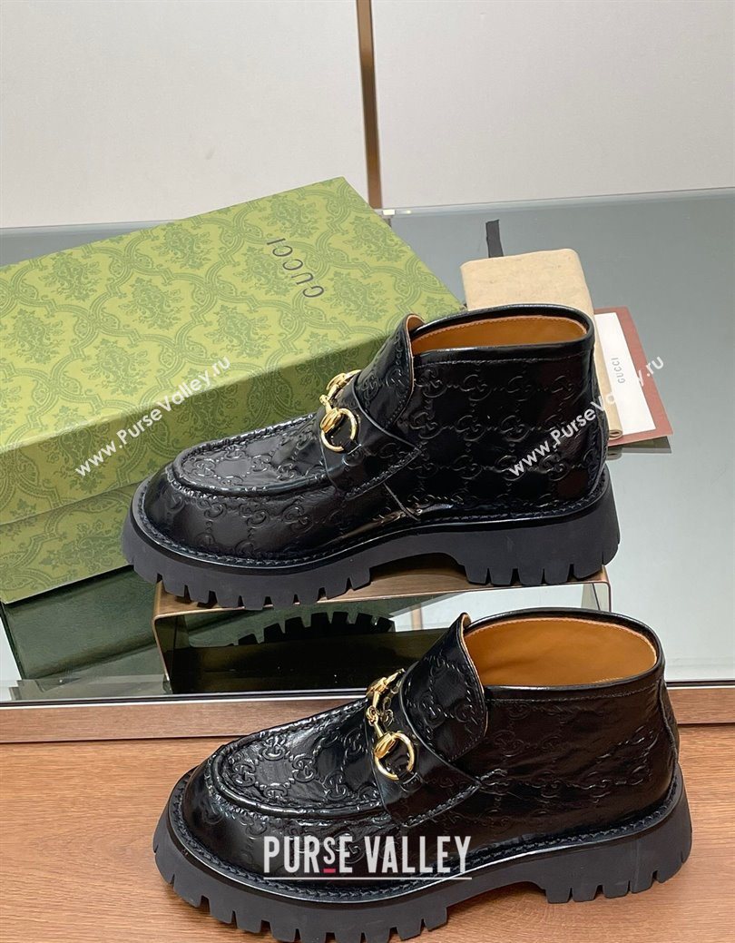 Gucci Horsebit Ankle Boots 4.5cm in GG Leather Black 2025 764206 (SS-250828177)