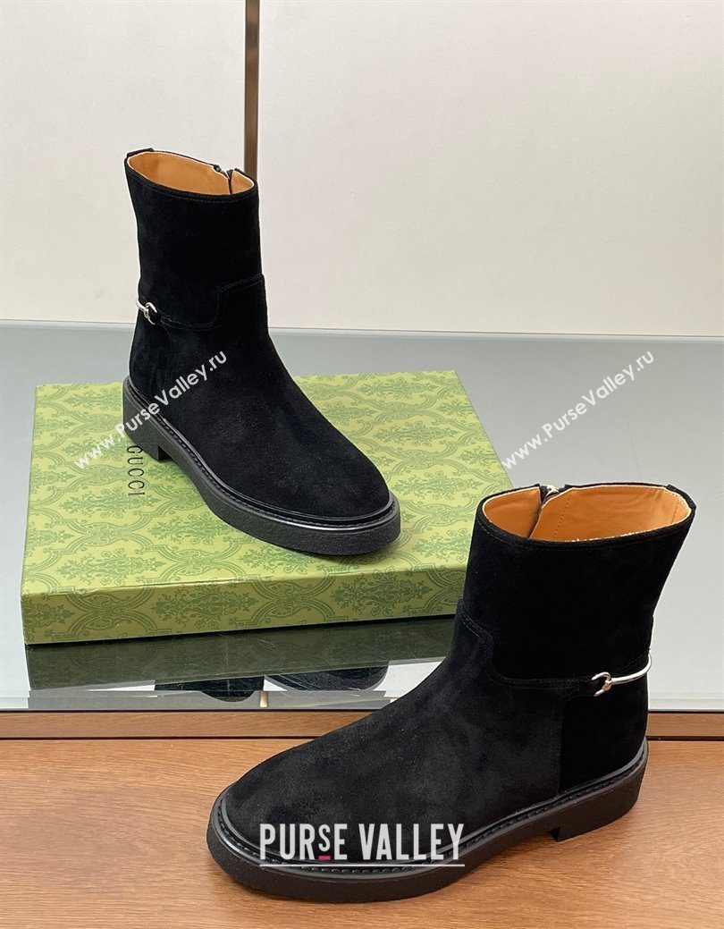 Gucci Suede Flat Ankle Boots with Slim Horsebit Black 2025 805312 (SS-250828153)