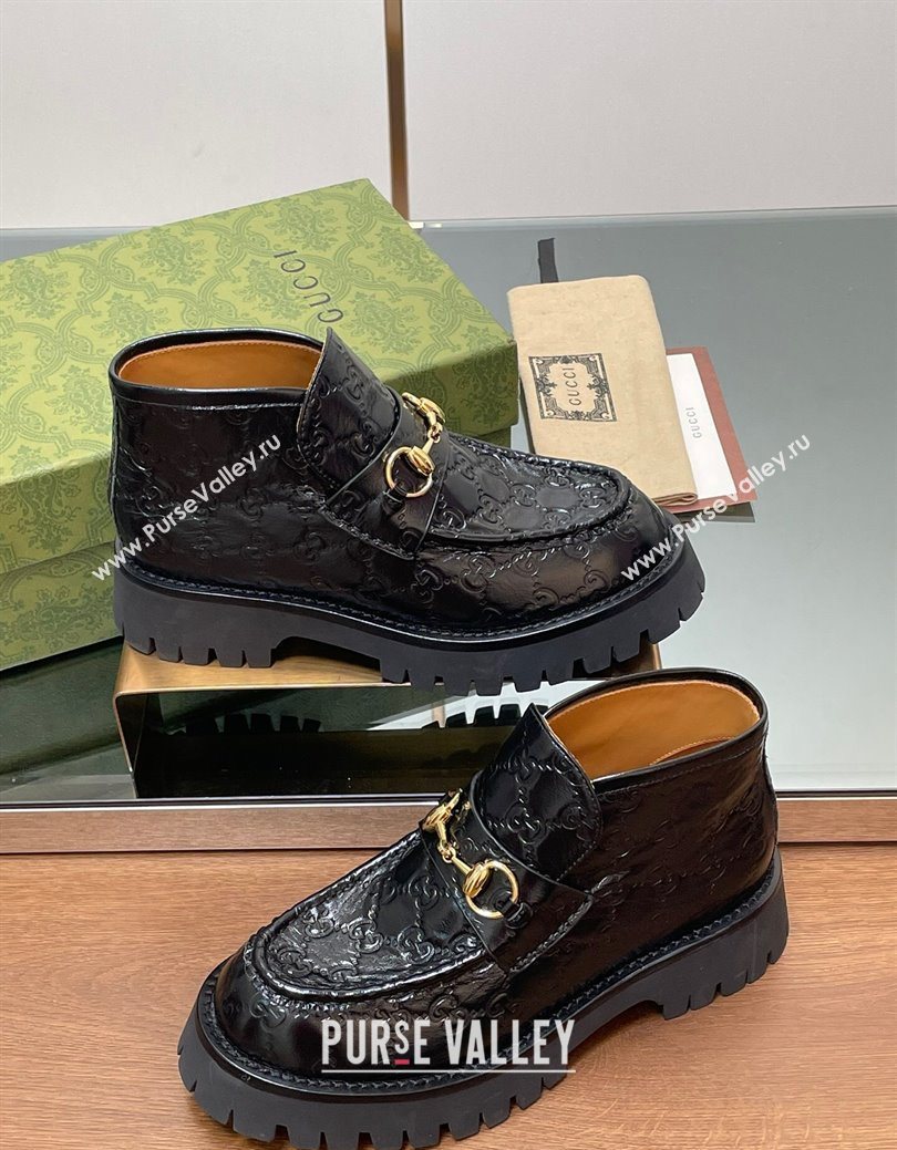 Gucci Horsebit Ankle Boots 4.5cm in GG Leather Black 2025 764206 (SS-250828177)