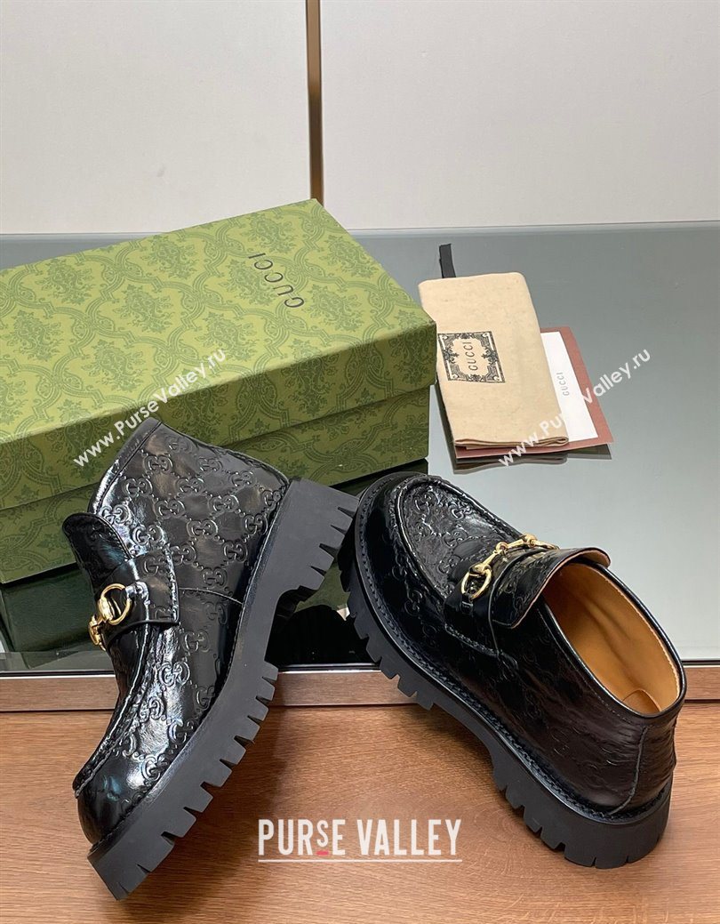 Gucci Horsebit Ankle Boots 4.5cm in GG Leather Black 2025 764206 (SS-250828177)