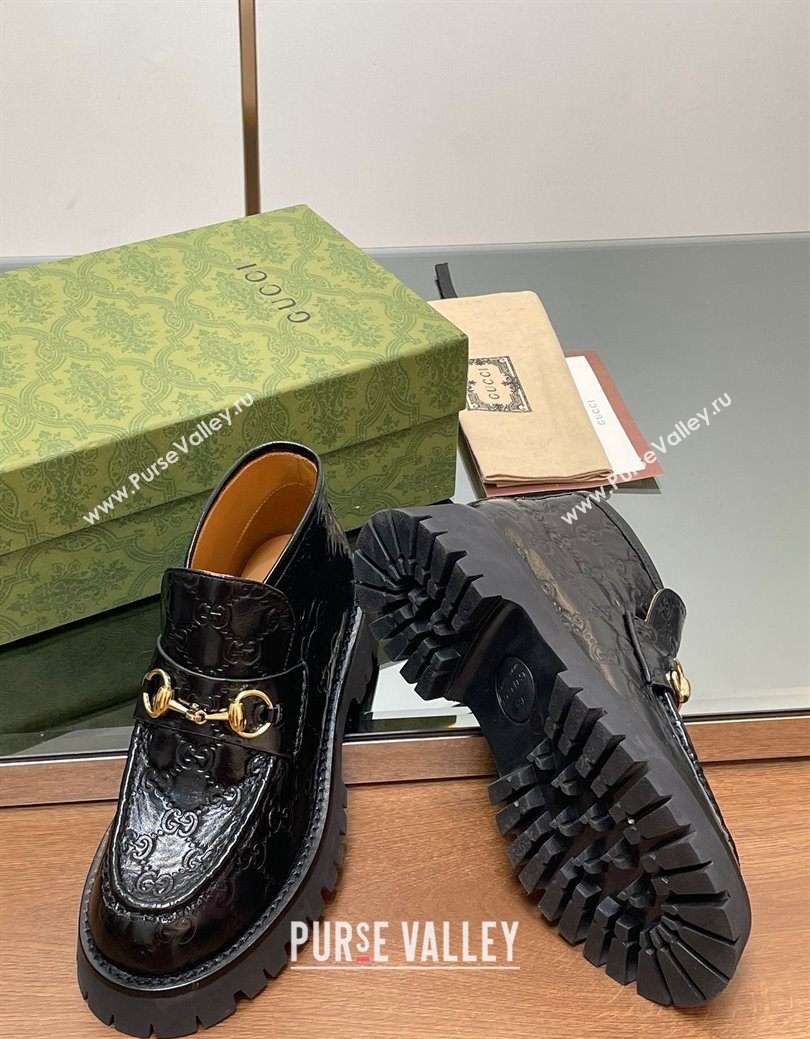 Gucci Horsebit Ankle Boots 4.5cm in GG Leather Black 2025 764206 (SS-250828177)