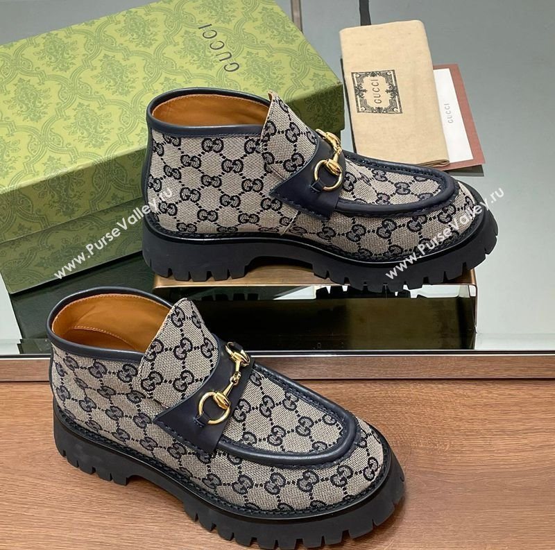 Gucci Horsebit Ankle Boots 4.5cm in GG Canvas Grey 2025 764206 (SS-250828178)