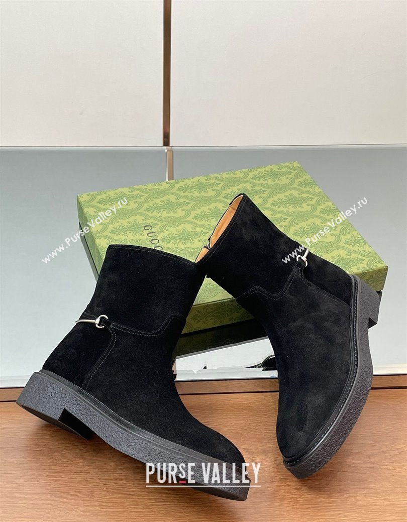 Gucci Suede Flat Ankle Boots with Slim Horsebit Black 2025 805312 (SS-250828153)