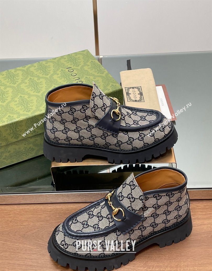 Gucci Horsebit Ankle Boots 4.5cm in GG Canvas Grey 2025 764206 (SS-250828178)