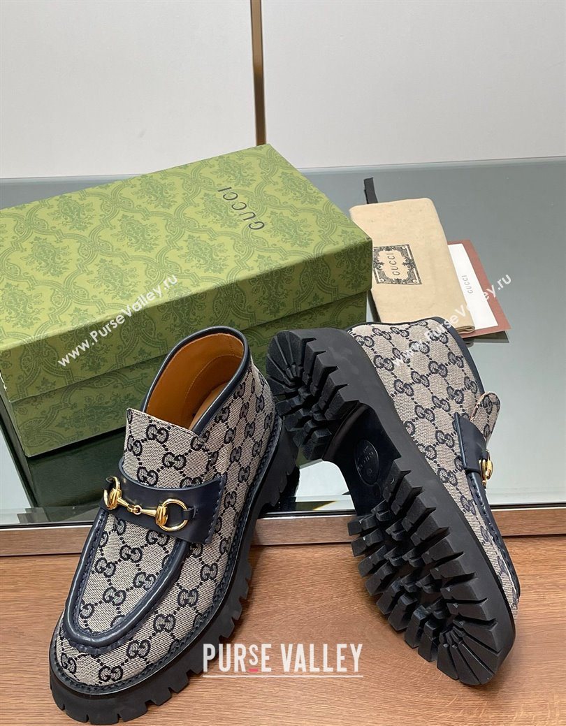Gucci Horsebit Ankle Boots 4.5cm in GG Canvas Grey 2025 764206 (SS-250828178)