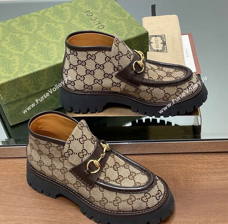 Gucci Horsebit Ankle Boots 4.5cm in GG Canvas Beige 2025 764206 (SS-250828179)
