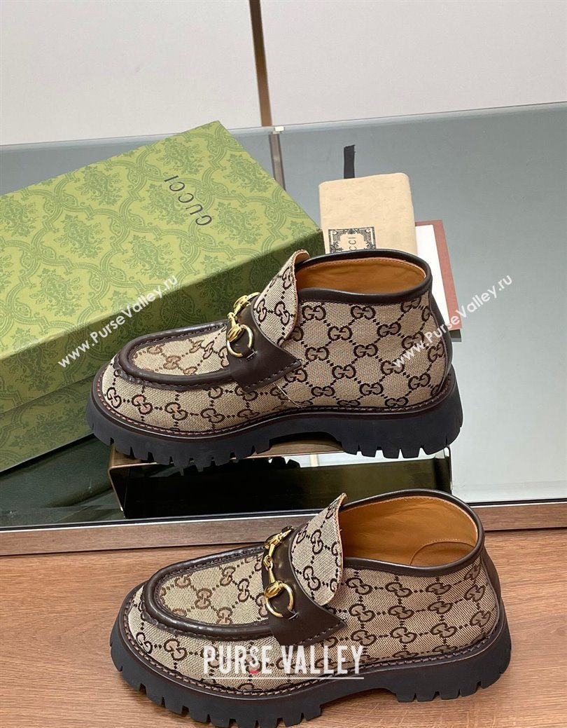 Gucci Horsebit Ankle Boots 4.5cm in GG Canvas Beige 2025 764206 (SS-250828179)