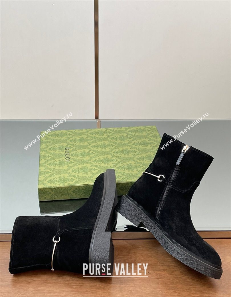Gucci Suede Flat Ankle Boots with Slim Horsebit Black 2025 805312 (SS-250828153)